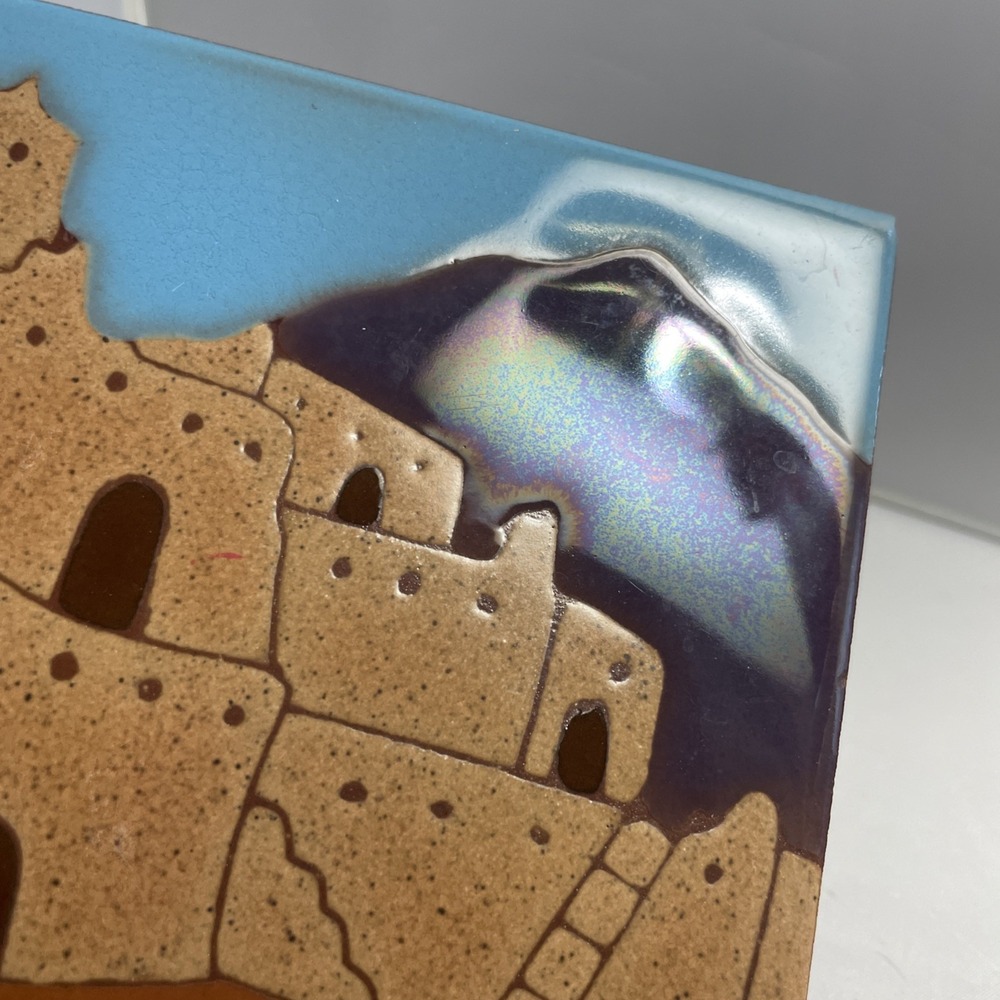 Art Tile 6" Southwest Pueblo Trivet Made In USA Blue Purple Brown Tan - Picture 3 of 9